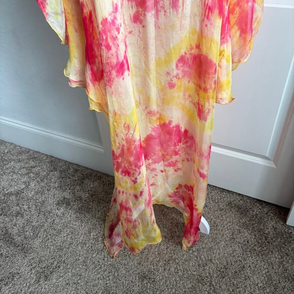 Stunning Silk Women’s Tie Dye Multicolor Kaftan Boho Ethereal Coverup OS - Picture 3 of 16
